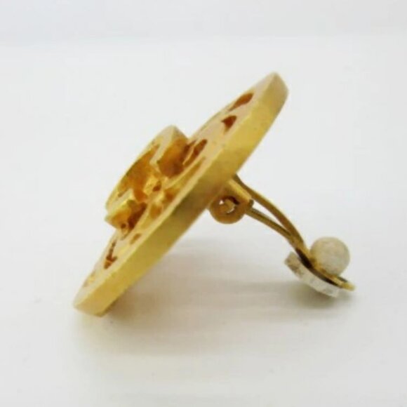 CHANEL CC Logos Round Vintage Clip-On Earrings Gold Tone 95P Auth w/Box #5847 - Picture 4 of 6